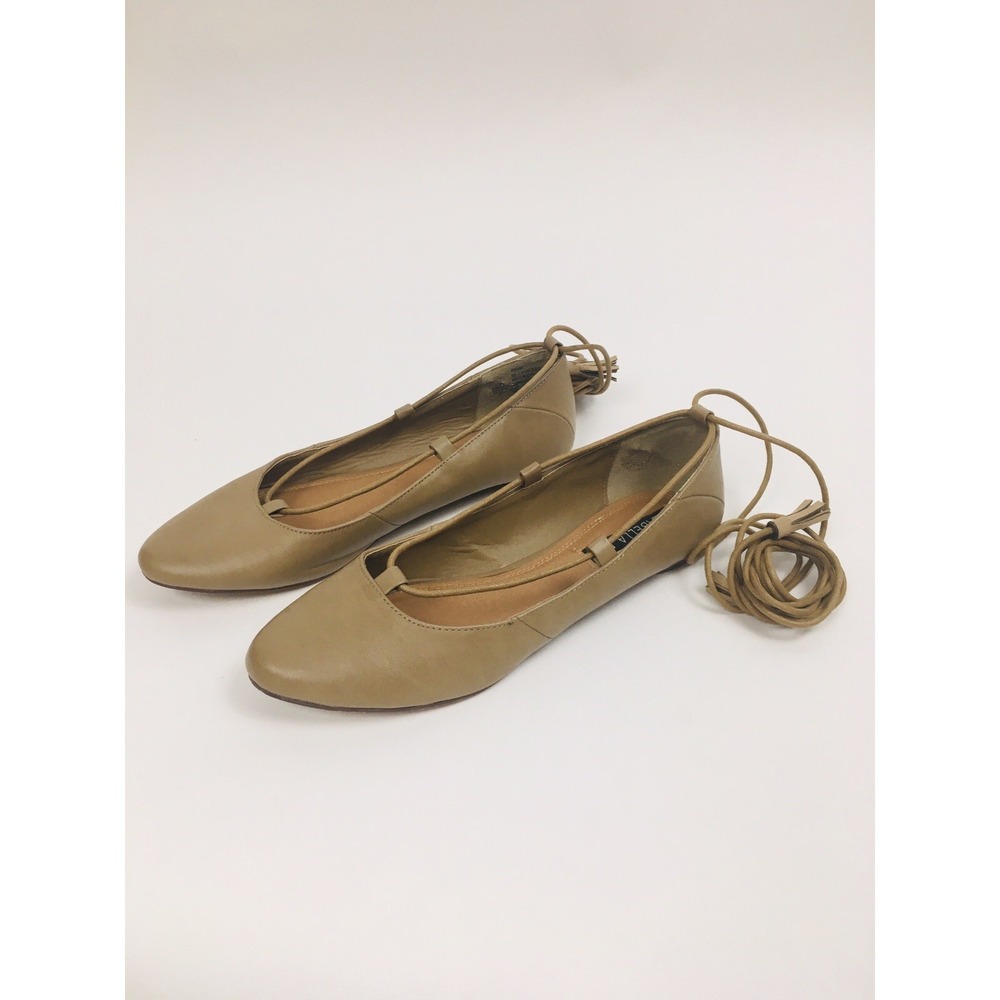 Izabella Rue Shoes Size 7.5 Brown Leather Flat Dianna Ballet Ankle Strap Lace Up